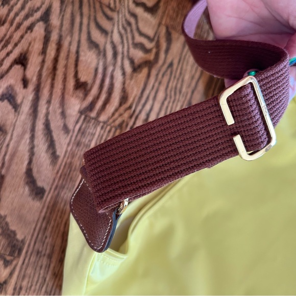 Longchamp Le Pliage yellow shoulder crossbody hobo satchel purse bag gold accent - Picture 8 of 12